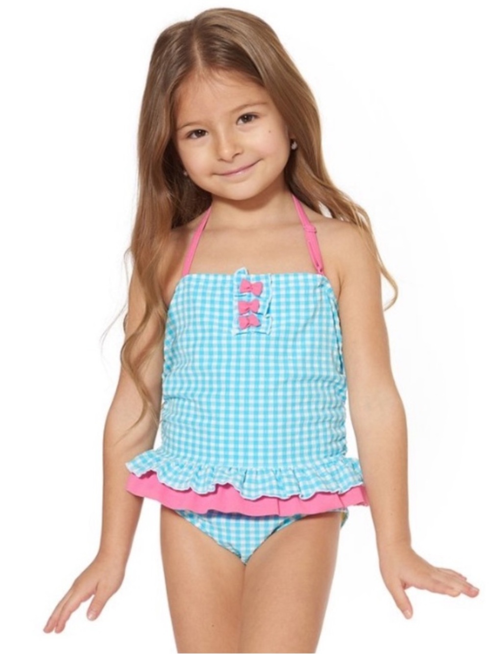 Tommy Bahama Blue Gingham Bow-Accent Skirted One-Piece Swimsuit